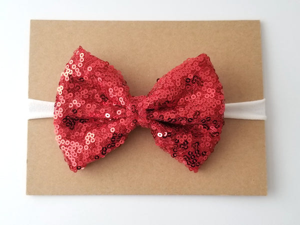 Red & Ivory Sequin Bow Headband