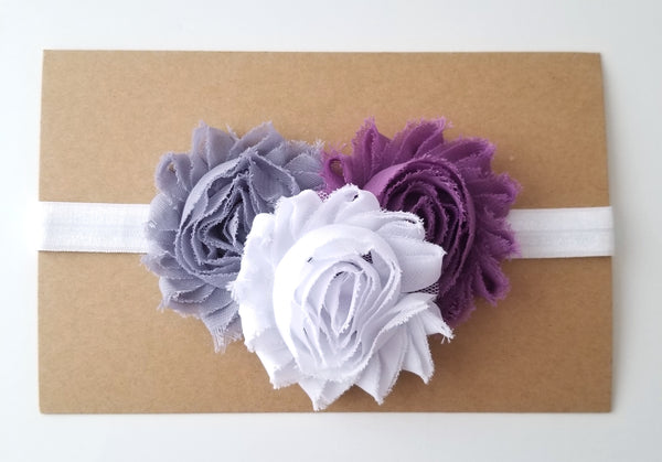 Plum Gray & White Shabby Chic Headband