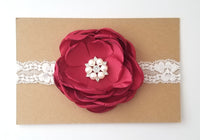 Red and Ivory Lace Headband