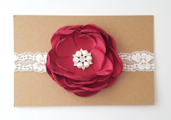 Red and Ivory Lace Headband
