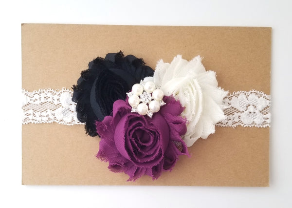 Black & Ivory Lace Headband
