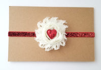 Valentine's Day Headband, Ivory and Red Baby Headband