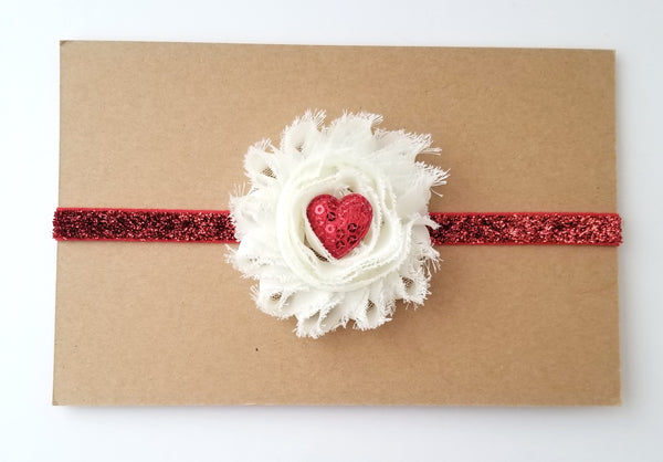 Valentine's Day Headband, Ivory and Red Baby Headband