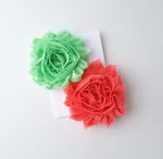 Set of 2 Chiffon Flower Hair Clips in Lime and Coral