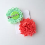 Set of 2 Chiffon Flower Hair Clips in Lime and Coral