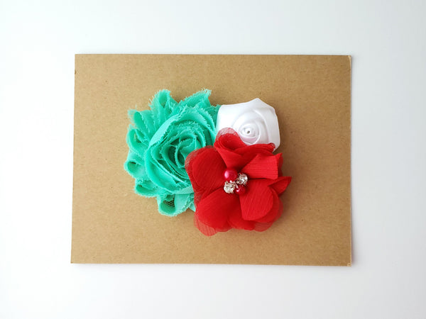 Teal White & Red Flower Hair Clip