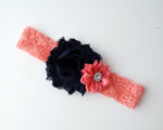 Navy Blue & Coral Lace Headband