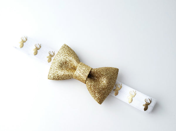 Gold & White Reindeer Bow Headband