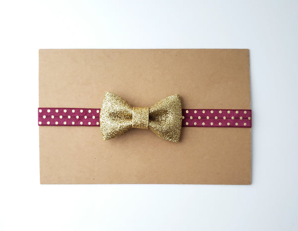Burgundy & Gold Bow Headband