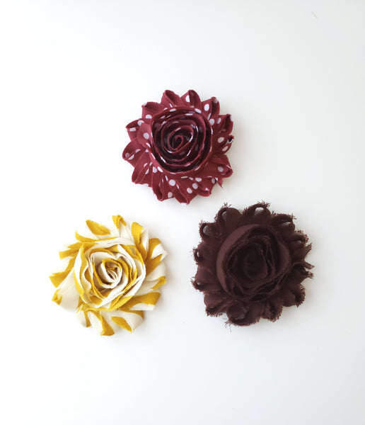 Fall Hair Clip Set, Set of 3 Chiffon Flower Clips
