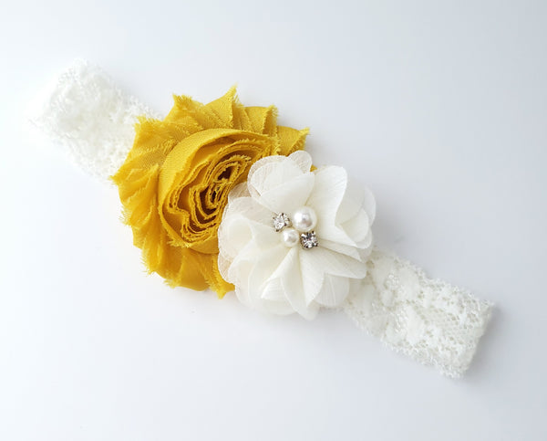 Mustard & Ivory Lace Baby Headband