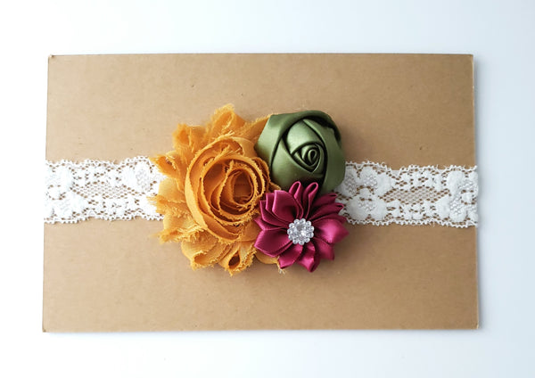 Cranberry & Ivory Lace Headband