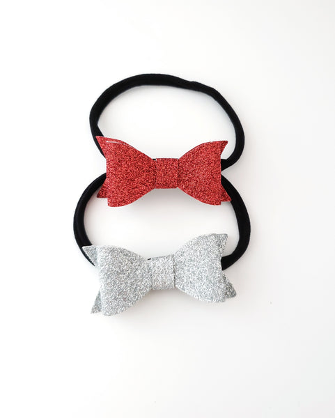Red and Silver Glitter Bow Headbands