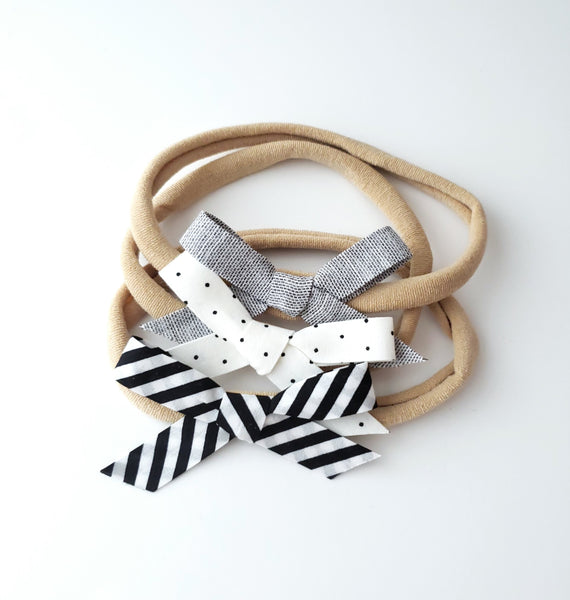 Set of 3 Mini Fabric Bow Headbands
