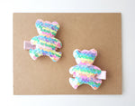 Pastel Rainbow Sequin Teddy Bear Clips