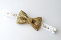 Second Birthday Headband, Gold and White Birthday Bow