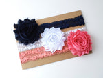 Set of 3 Lace Baby Headbands, Navy Blue and Coral Headbands