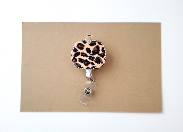 Leopard Print Pumpkin Badge Reel