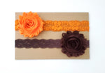 Brown and Orange Lace Baby Headbands