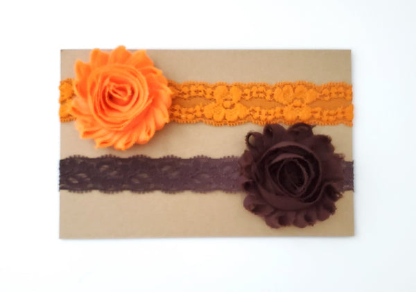 Brown and Orange Lace Baby Headbands