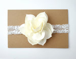 Ivory Lace Baptism Headband, Flower Girl Headband