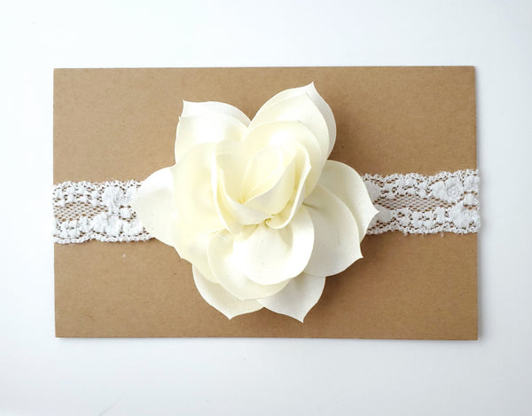 Ivory Lace Baptism Headband, Flower Girl Headband