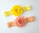 Spring Lace Headband Set, Peach Headband, Yellow Headband, Preemie Headbands