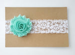 Aqua Lace Headband, White Headband, Newborn Headband, Girl's Lace Headbands