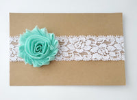Aqua Lace Headband, White Headband, Newborn Headband, Girl's Lace Headbands