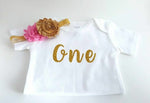 Pink and Gold First Birthday Onesie and Headband - LoliBean