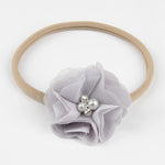 Gray and Tan Baby Headband, Nylon Headband - LoliBean