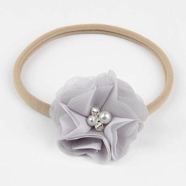 Gray and Tan Baby Headband, Nylon Headband - LoliBean