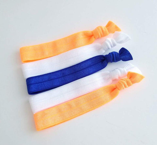 Orange and Blue Hair Tie Set, Set of 5 Elastic Hair Ties - LoliBean