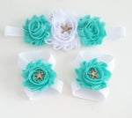 Aqua and White Starfish Headband and Sandals - LoliBean