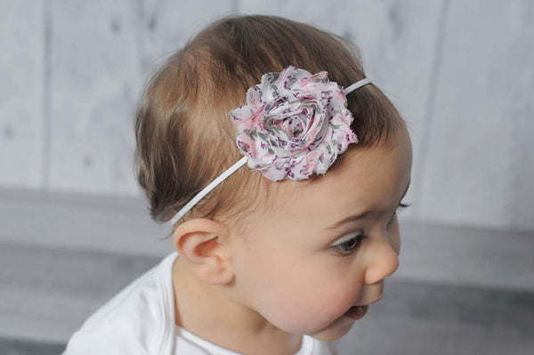 Pink and Gray Floral Headband