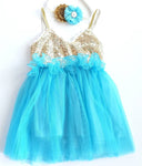 Teal and Gold Birthday Dress, First Birthday Dress - LoliBean