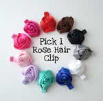 Satin Rolled Rosette Hair Clips - Your choice of color - LoliBean