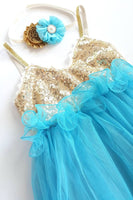 Teal and Gold Birthday Dress, First Birthday Dress - LoliBean