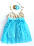 Teal and Gold Birthday Dress, First Birthday Dress - LoliBean